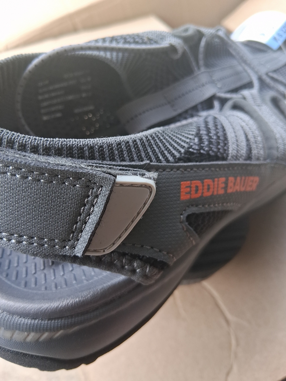 Eddie Bauer Men's Dark Gray Sandals with Orange Logo